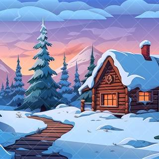 Winter cabin cartoon wallpaper