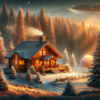 Winter cabin cartoon wallpaper