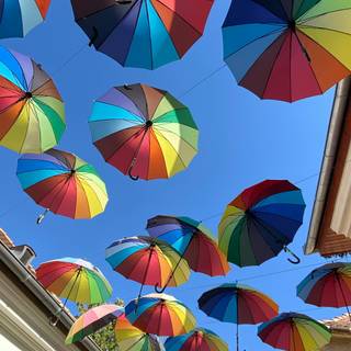 Spring rainbow umbrella wallpaper