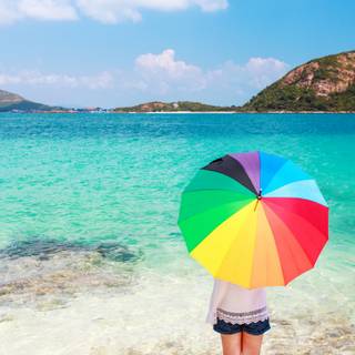 Spring rainbow umbrella wallpaper