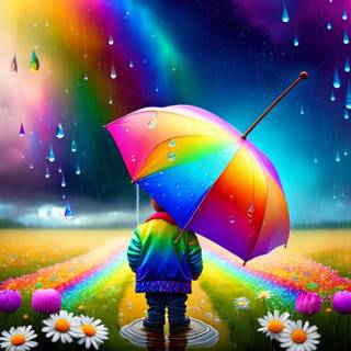 Spring rainbow umbrella wallpaper