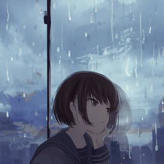 Anime girl in the rain wallpaper