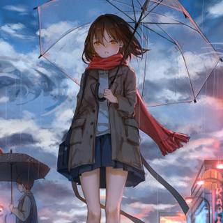 Anime girl in the rain wallpaper