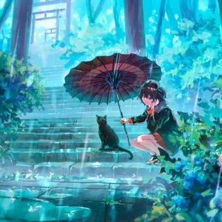 Anime girl in the rain wallpaper