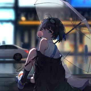 Anime girl in the rain wallpaper