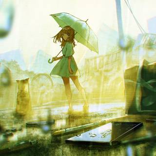 Anime girl in the rain wallpaper