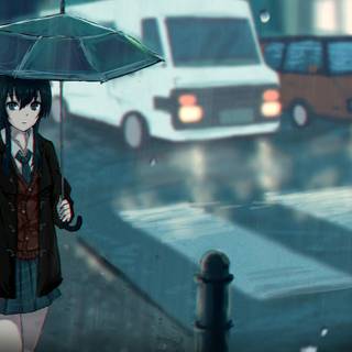 Anime girl in the rain wallpaper