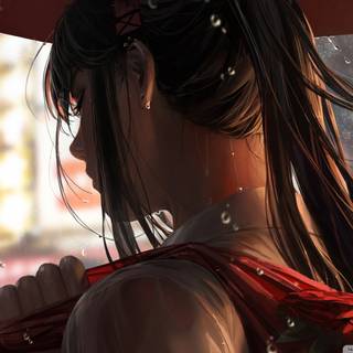 Anime girl in the rain wallpaper