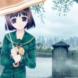 Anime girl in the rain wallpaper
