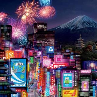 Mount Fuji neon wallpaper