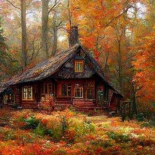 Fall cabin wallpaper