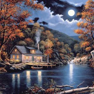 Fall cabin wallpaper