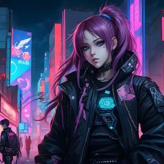Cyberpunk anime girl desktop wallpaper
