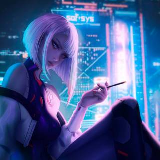 Cyberpunk anime girl desktop wallpaper