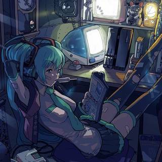 Cyberpunk anime girl desktop wallpaper