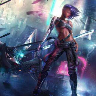 Cyberpunk anime girl desktop wallpaper