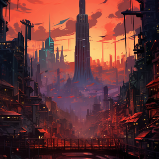 Destroyed futuristic anime city wallpaper