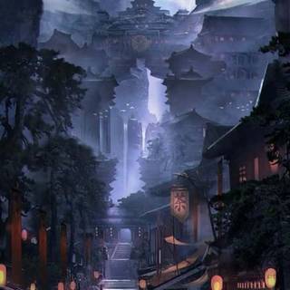 Japanese village night iPhone wallpaper
