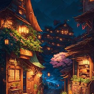 Japanese village night iPhone wallpaper