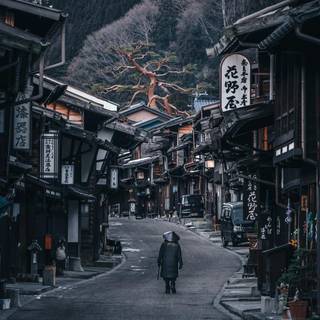 Japanese village night iPhone wallpaper