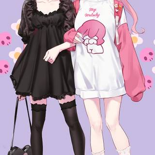 Kuromi and My Melody human wallpaper