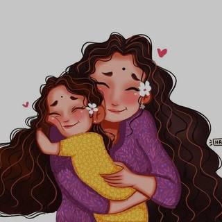 Mother and daughter cartoon wallpaper