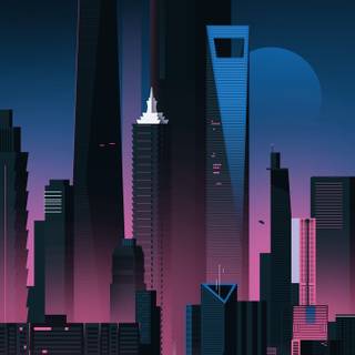 Pink and blue city wallpaper