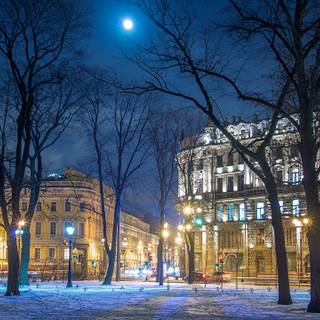 Night winter street wallpaper