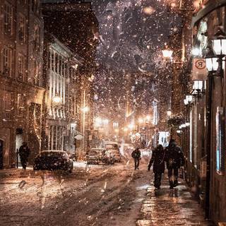 Night winter street wallpaper