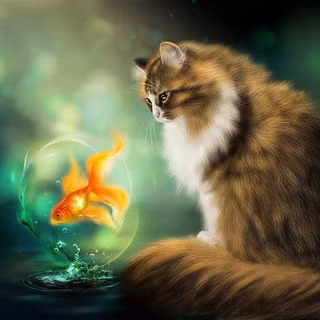 Cat and fish wallpaper