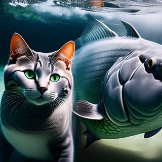 Cat and fish wallpaper