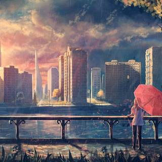 4k anime city PC wallpaper