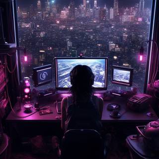 Aesthetic gaming city wallpaper