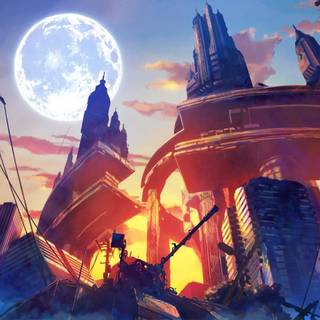 Destroyed futuristic anime city wallpaper