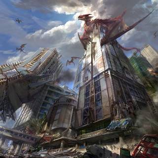 Destroyed futuristic anime city wallpaper