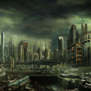 Destroyed futuristic anime city wallpaper