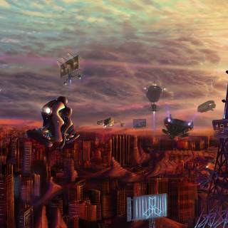 Destroyed futuristic anime city wallpaper