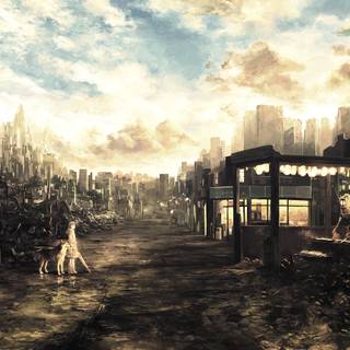Destroyed futuristic anime city wallpaper