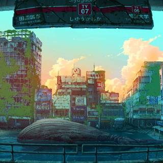 Destroyed futuristic anime city wallpaper