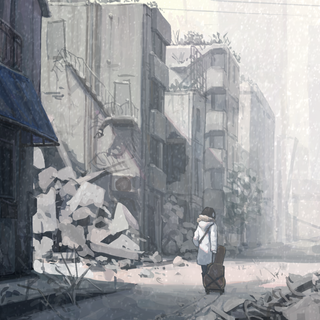 Destroyed futuristic anime city wallpaper