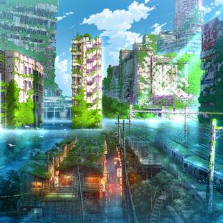 Destroyed futuristic anime city wallpaper