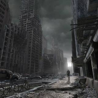 Destroyed futuristic anime city wallpaper