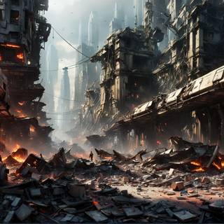 Destroyed futuristic anime city wallpaper