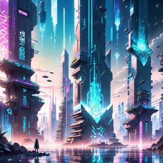 Destroyed futuristic anime city wallpaper
