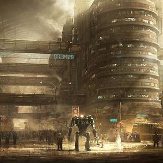 Destroyed futuristic anime city wallpaper