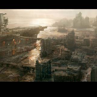 Destroyed futuristic anime city wallpaper