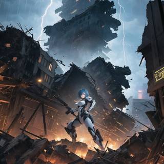 Destroyed futuristic anime city wallpaper
