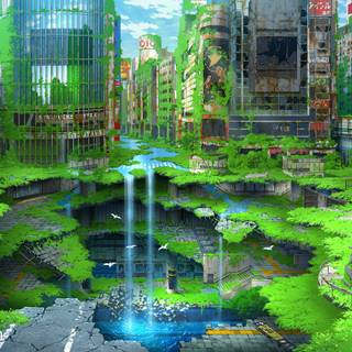 Anime city destruction wallpaper