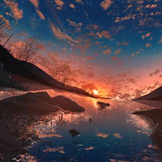 Anime sunset 4k PC wallpaper