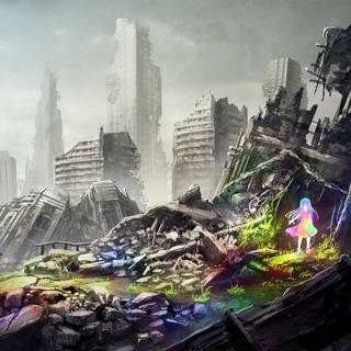 Anime city destruction wallpaper